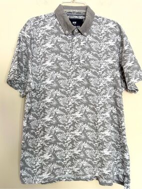 International Report Tropical Collection Men's Gray Floral Collar Polo Shirt